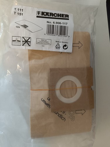 Papierowe worki filtracyjne do odkurzacza T 111, T 151 Karcher papier  op. 10 szt. 6.906-117.0