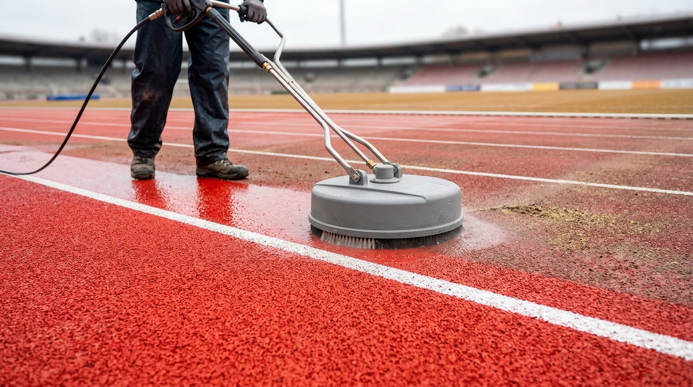 Czyszczenie nawierzchni tartanowej na bieżni lekkoatletycznej